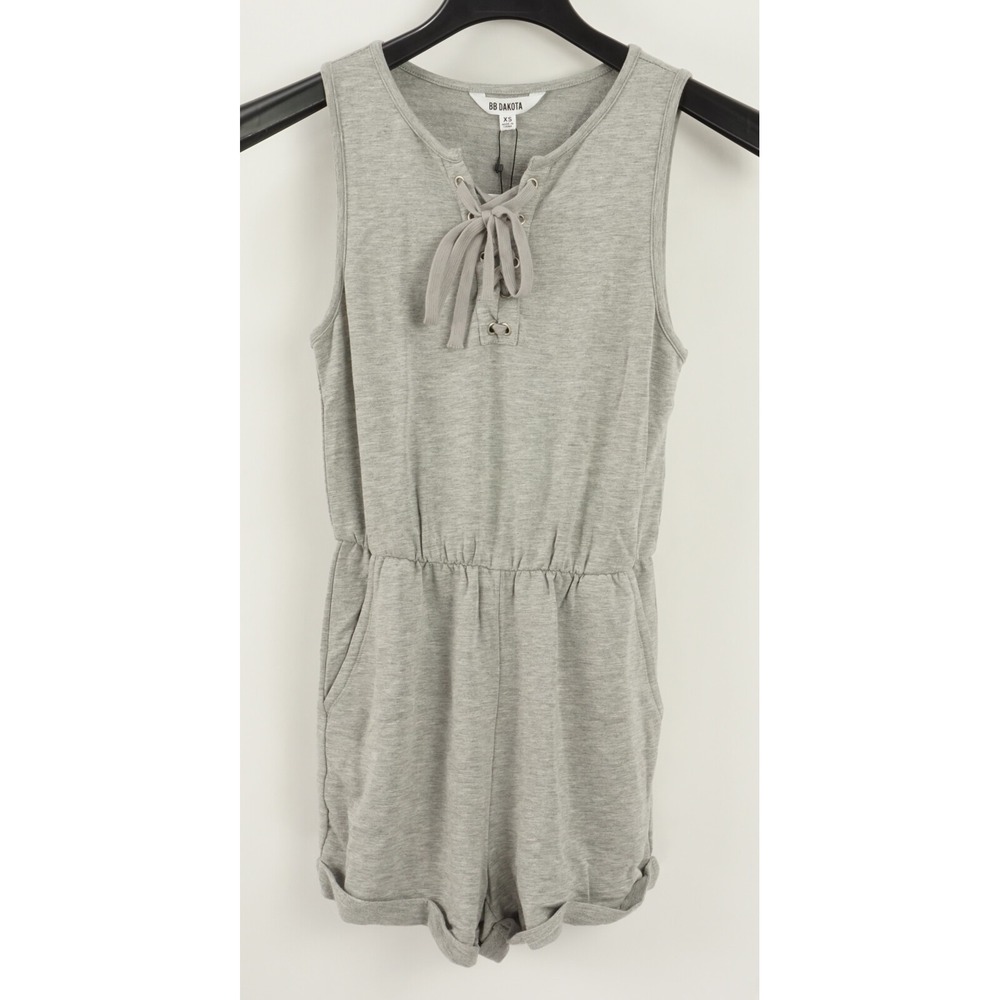 BB Dakota Zuelia Womens Grey French Terry Lace Up Sleeveless Romper BI103195